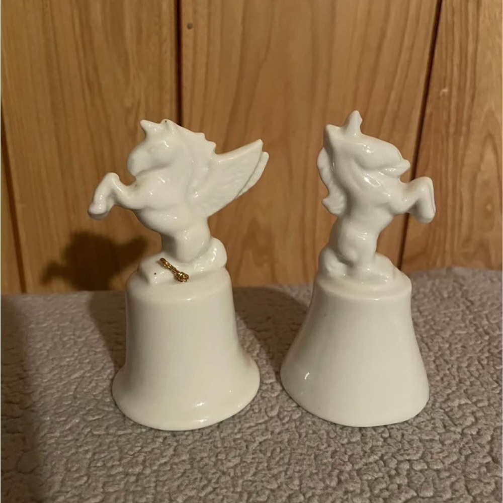 White Ceramic Unicorn Bell Figurines